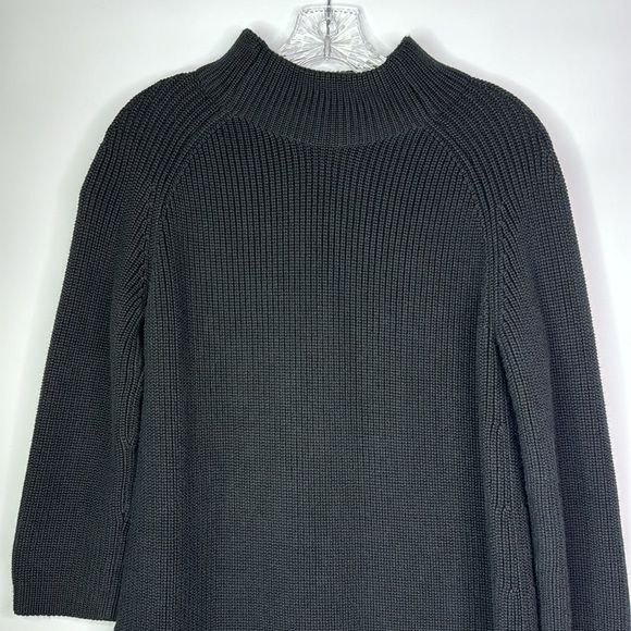 Pura Cashmere Black Supima Cotton Ribbed Neck 3/4 Sleeve Sweater Size Small - Picture 2 of 8